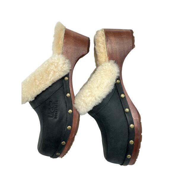 UGG Australia Black Kalie Leather and Sheepskin Lined Clog, Size 7, Women's - Picture 6 of 13